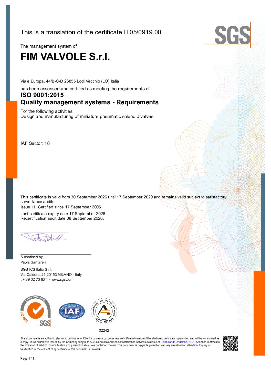 Fim Valvole | Certifications
