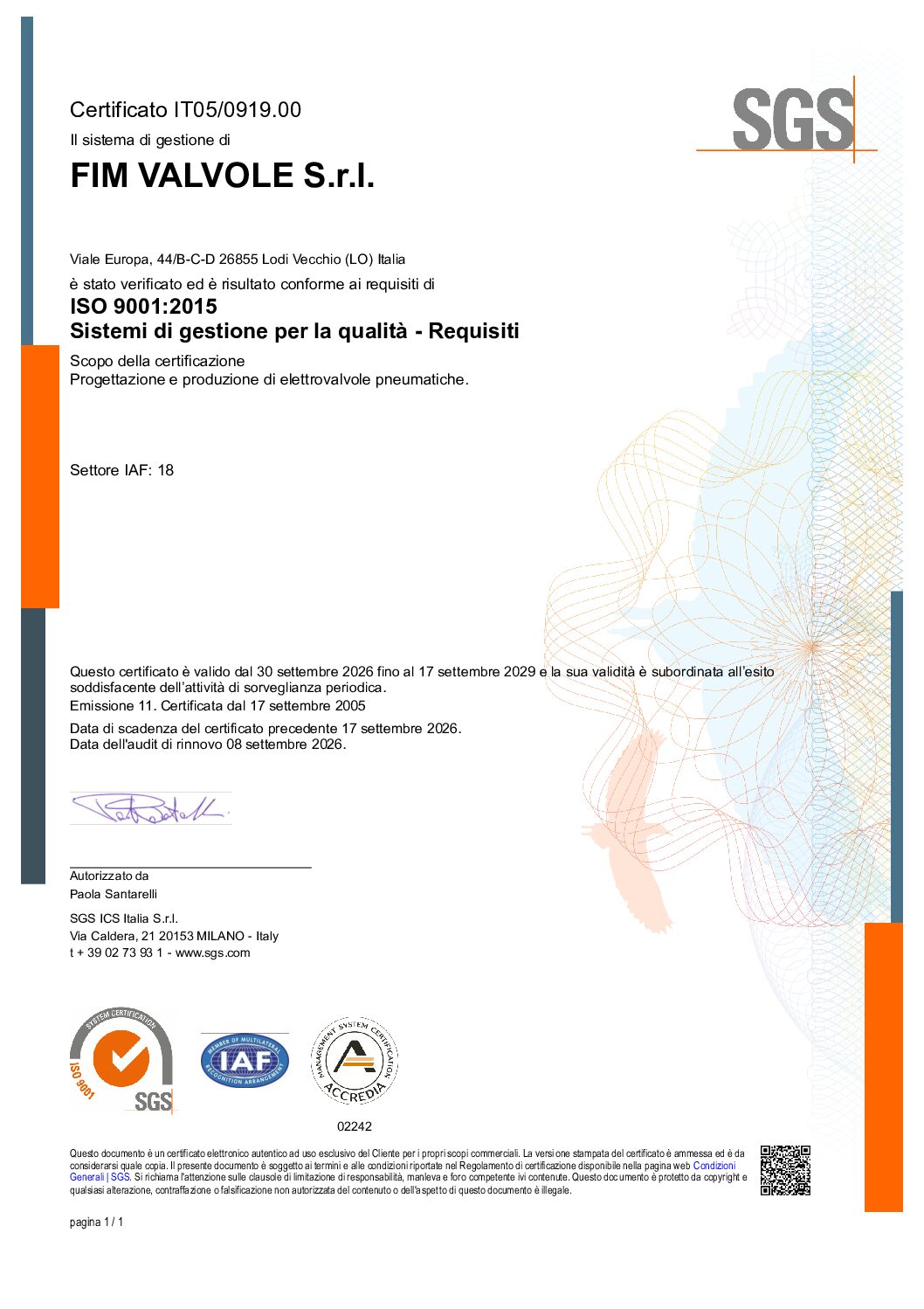 Fim Valvole | Certificazioni
